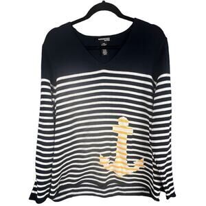 Norton Sweater - Womens PXL- Studio Petites Blue & White Stripe and Anchor